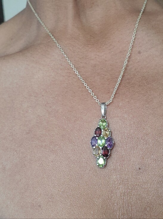 STS Jewelry - MultiGemstone Stainless Steel Pendant- Peridot, Amethyst, Citrine, Garnet 3.5ctw